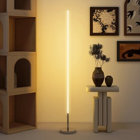 Candeeiro de Pé Moderno com Brilho e Temperaturas de Cor Ajustáveis 3000K-6000K Controlo Remoto Temporizador Ø20x150 cm Prata