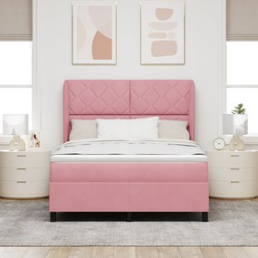 Cama Box com Colchão vidaXL Rosa 140x190 cm Veludo