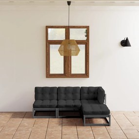 vidaXL 4 pcs conjunto lounge de jardim c/ almofadões pinho maciço
