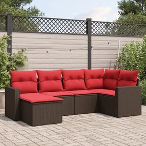 vidaXL 6 pcs conjunto de sofás jardim c/ almofadões vime PE castanho