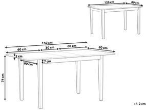 Mesa de jantar extensível em castanho claro e preto 120/150 x 80 cm HOUSTON Beliani