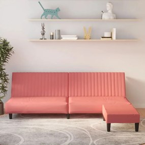 Sofá-cama de 2 lugares com apoio de pés veludo rosa