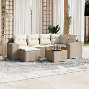 7 pcs conjunto de sofás p/ jardim com almofadões vime PE bege
