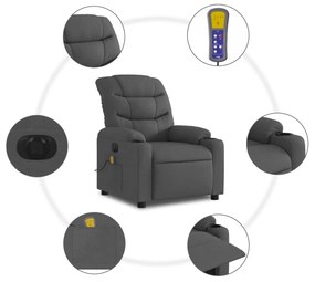 Poltrona reclinável de massagens elétrica tecido cinza-escuro