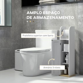Armário Casa de Banho Armário com Prateleiras Ajustáveis e Suporte para Papel Higiénico 20x20x80 cm Branco