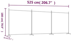 Divisória de quarto com 3 painéis 525 x 180 cm tecido preto