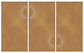Decoração p/ muro de jardim 3pcs 105x55cm aço corten design sol