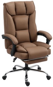 Cadeira de Escritório com Apoio para os Pés Encosto Reclinável e Revestida em Couro Sintético  66x72x113-121 cm Castanho
