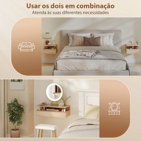 Conjunto de 2 Mesas de Cabeceira Suspensas com Gaveta Montagem na Parede 35x32x22,5 cm Carvalho