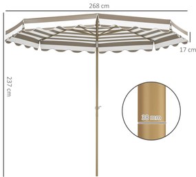 Chapéu de Sol de Jardim com Ângulo Ajustável Inclinável e Manivela Proteção UV 50 + Ø268x237 cm Cinzento claro, branco e caqui