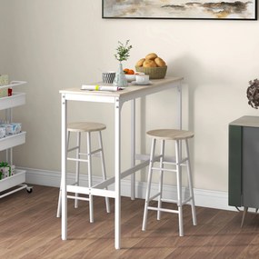 Mesa Alta de cozinha com Bancos Estrutura em Aço Estilo Industrial Mesa Alta para Sala de Jantar Natural e Branca