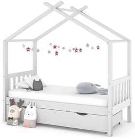 Estrutura cama criança c/ gaveta 80x160 cm pinho maciço branco