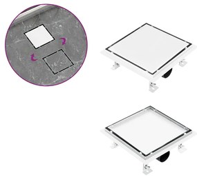 vidaXL Ralo chuveiro tampa plana/inserção ladrilho 23x23 cm aço inox.