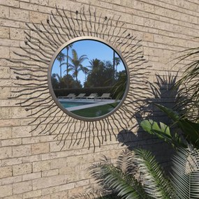 275612 vidaXL Espelho de parede para jardim raios de sol 80 cm preto