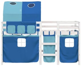 Cama alta para criança com túnel 80x200 cm pinho maciço azul
