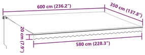 Toldo retrátil manual 600x350 cm antracite e branco