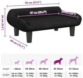 Cama para cães 70x40x24 cm veludo preto