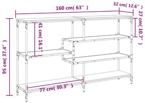 Mesa consola 160x32x95 cm derivados madeira carvalho castanho