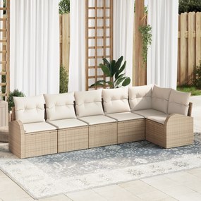 Conjunto de Sofá de Jardim de 6 Peças com Almofadas Rattan Polié Bege