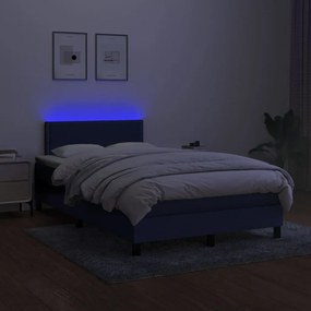 Cama box spring c/ colchão e LED 120x200 cm tecido azul