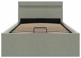 Cama hidráulica c/ arrumação LED 100x200cm tecido cinza-claro