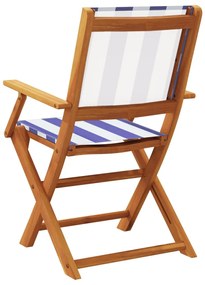 Cadeiras de jardim dobráveis 8 pcs tecido/madeira azul e branco