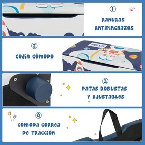 Bau para guardar brinquedos organizador infantil com tampa removível 75 x 36 x 38 cm Azul e Branco