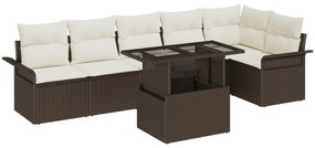 Conjunto de Sofá de Jardim de 7 Peças com Almofadas Rattan Poliéster M