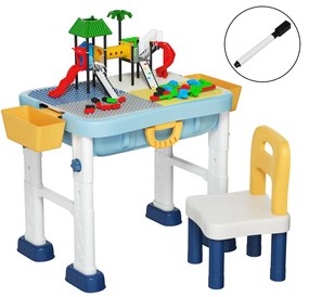Conjunto de Mesa e Cadeira para Crianças Blocos de Actividade Areia Infantil Blocos de Actividade 6 em 1 Dobráveis com Altura Ajustável