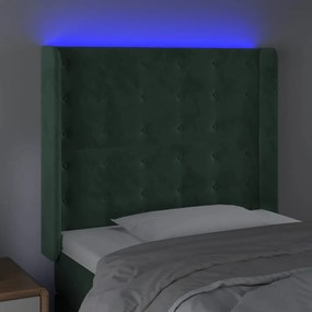 Cabeceira cama c/ luzes LED veludo 93x16x118/128cm verde-escuro