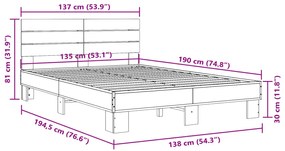 Estrutura de cama 135x190 cm derivados madeira/metal
