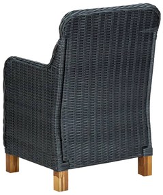 9 pcs conj. jantar exterior c/ almofadões vime PE cinza-escuro