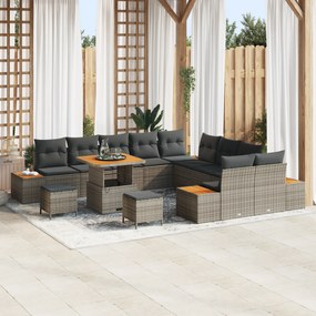 Conjunto de Sofás de Jardim 13 Peças com Almofadas Cinza Rattan Sintét