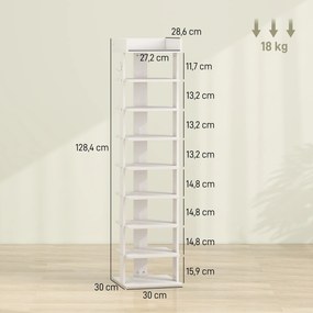 Sapateira com 9 níveis 30 x 30 x 128,4 cm, com capacidade para até 9 pares, com prateleira superior, 2 ganchos, branca