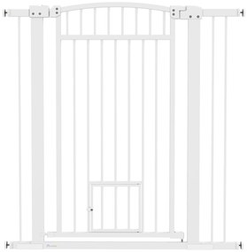 Pawhut Barreira para Cães Largura Ajustável 76-102 cm Barreira Extra Larga com Porta para Gato Branco | Aosom Portugal