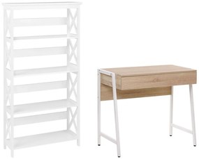 Conjunto de escritório em branco e madeira clara FOSTER/CARTER Beliani