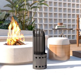 Conjunto de 4 peças para lareira, acessórios e utensílios para lareira com vassoura, pá, atiçador e suporte, em metal preto