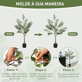 Oliveira Artificial Planta Artificial Decorativa de Interior com 20 Azeitonas Decoração  Ø15x120 cm Verde