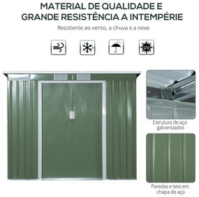 Abrigo de Jardim 213x130x173cm Abrigo de Exterior de Aço Galvanizado com Porta Corredeira e Ventilações para Armazenamento de Ferramentas Verde