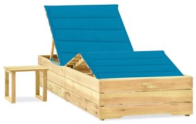 vidaXL Espreguiçadeira de jardim com mesa e almofadão pinho impregnado