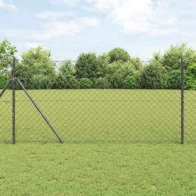 Cerca de Chain Link com 7 Postes 1,4x10 m Aço Galvanizado Cinza