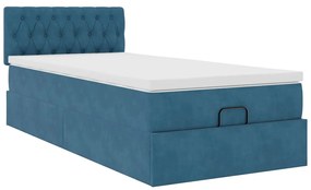 Estrutura de cama otomana com colchão azul escuro Veludo