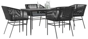 Conjunto de jantar jardim 5 peças almofadas vidro vime PE preto