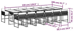 13 pcs conjunto de jantar p/ jardim com almofadões vime PE bege