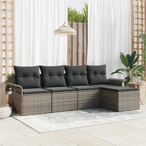 vidaXL Conjunto de Sofá de Jardim de 5 Peças com Almofadas Cinza em Rattan Polipropileno