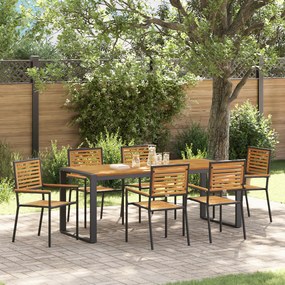 Conjunto de Jantar de Jardim vidaXL 7 Peças em Polyrattan Preto com Acácia
