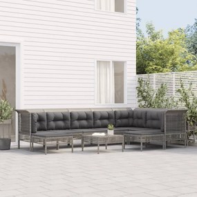 vidaXL 10 pcs conjunto lounge de jardim c/ almofadões vime PE cinzento
