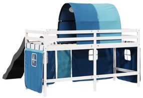 Cama alta para criança com túnel 90x190 cm pinho maciço azul