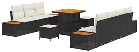 Conjunto de Sofá de Jardim com 10 Peças com Almofadas Preto Rattan Pol