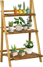Outsunny Suporte para Plantas 3 Níveis Dobrável Madeira Interior Exterior Decoração 60x37x93 cm | Aosom Portugal